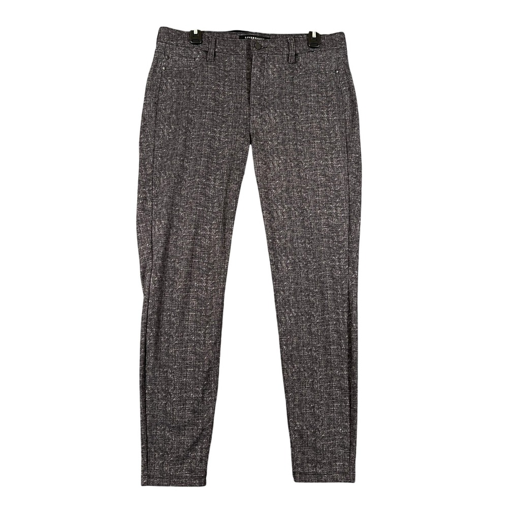Liverpool Trousers Womens 12/31 Charcoal Gray Textured Skinny Leg Stretch Office